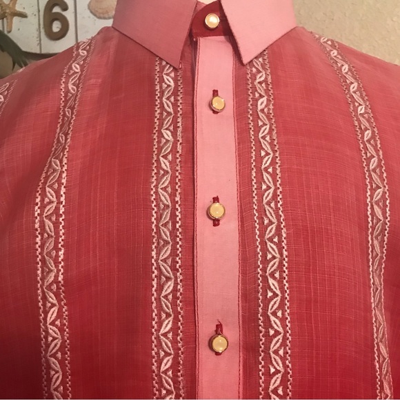 Shirts Red Monochromatic Pina Silk Barong Tagalog With Exquisite